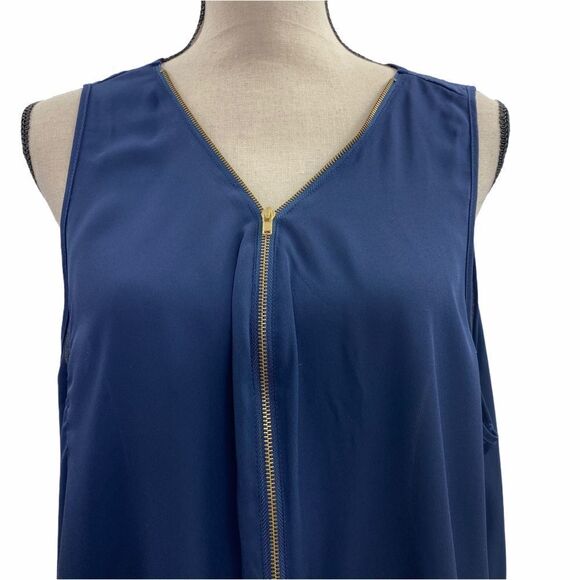 AMBIANCE Sleeveless Quarter Zip Blue Blouse 2XL - Picture 2 of 11